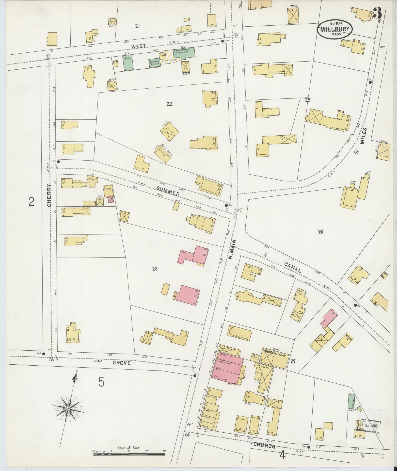 Sanborn Fire Insurance Map from Millbury, Worcester County, Massachusetts (1899), Sheet #0003 - Complete Map Set gallery image, historic Sanborn map, vintage wall art, Massachusetts Massachusetts