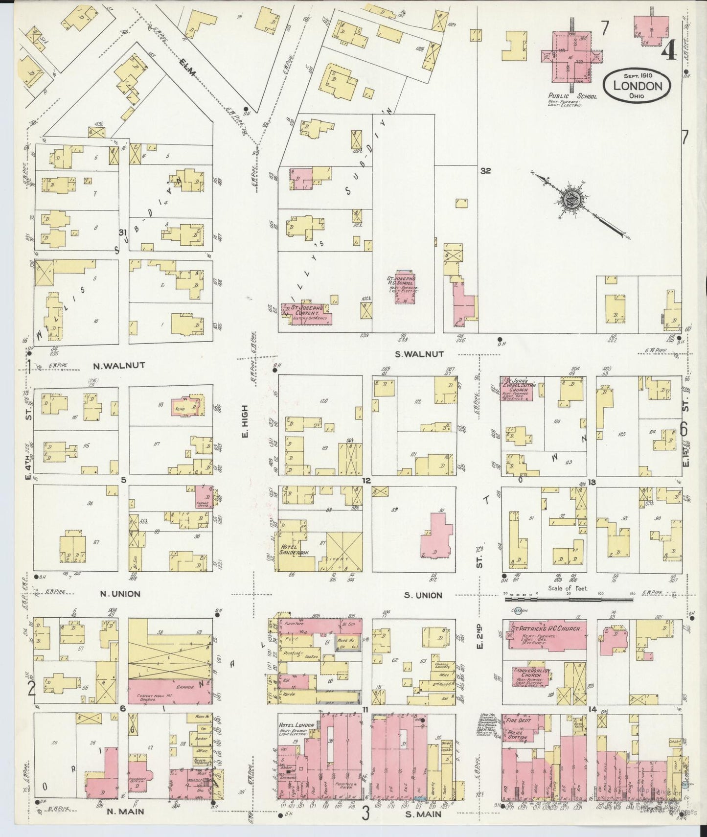 Sanborn Fire Insurance Map from London, Madison County, Ohio (1910), Sheet #0004 - Complete Map Set gallery image, historic Sanborn map, vintage wall art, Ohio Ohio