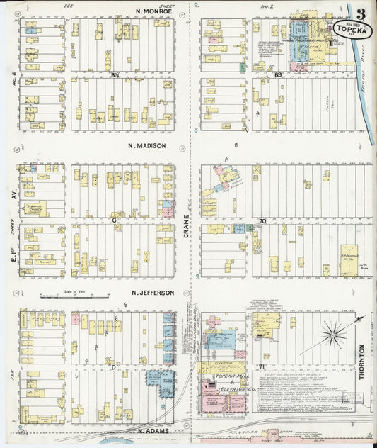 Sanborn Fire Insurance Map from Topeka, Shawnee County, Kansas (1889), Sheet #0004 - Historic Sanborn Fire Insurance Map Print, vintage old map wall art, antique decor, genealogy gift, Kansas Kansas map