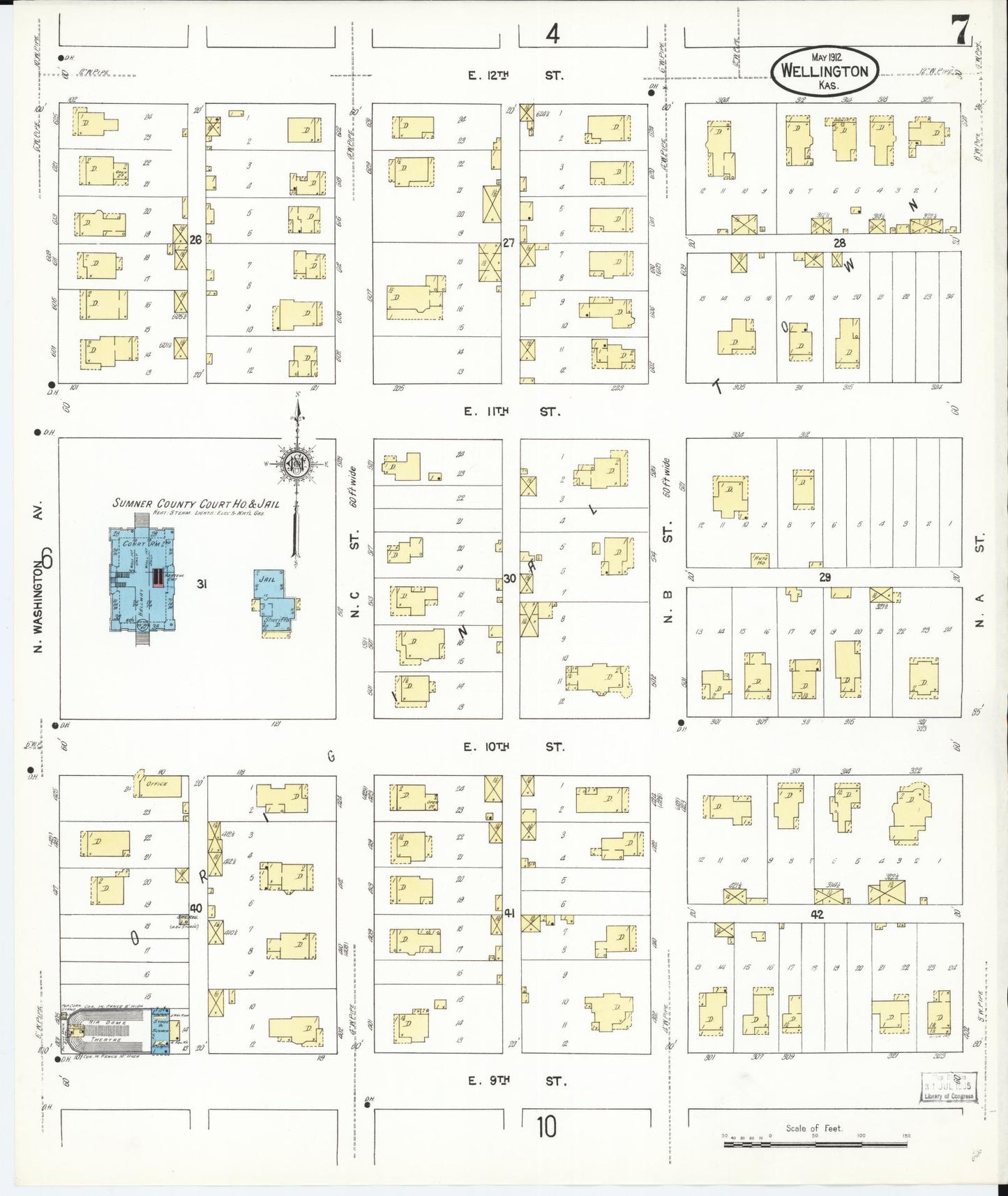 Sanborn Fire Insurance Map from Wellington, Sumner County, Kansas (1912), Sheet #0007 - Complete Map Set gallery image, historic Sanborn map, vintage wall art, Kansas Kansas
