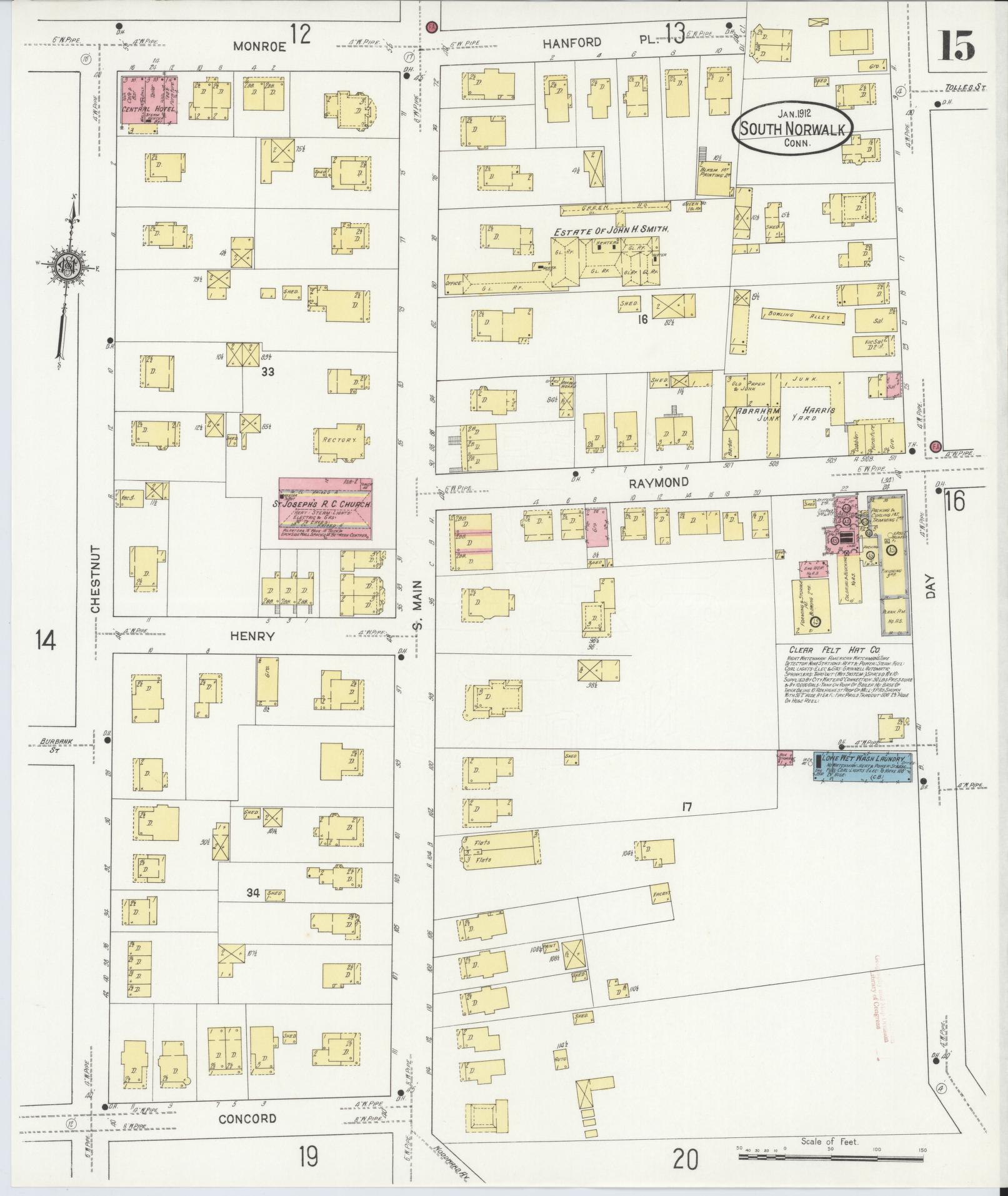 Sanborn Fire Insurance Map from South Norwalk, Fairfield County, Connecticut (1912), Sheet #0015 - Complete Map Set gallery image, historic Sanborn map, vintage wall art, Connecticut Connecticut