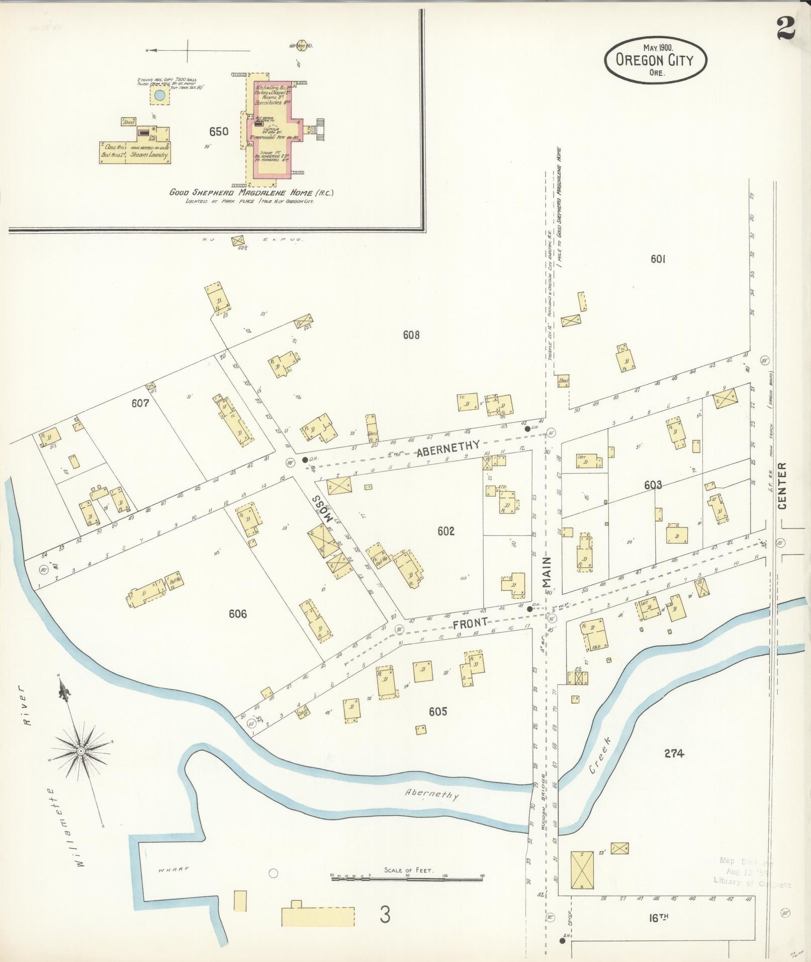Sanborn Fire Insurance Map from Oregon City, Clackamas County, Oregon (1900), Sheet #0002 - Complete Map Set gallery image, historic Sanborn map, vintage wall art, Oregon Oregon