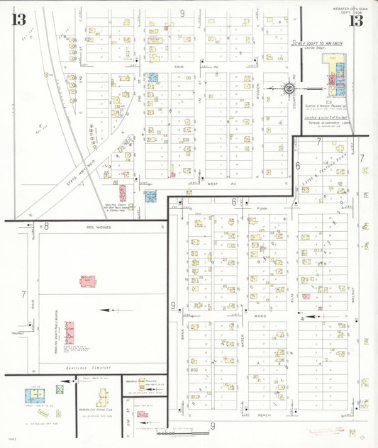 Sanborn Fire Insurance Map from Webster City, Hamilton County, Iowa (1938), Sheet #0013 - Historic Sanborn Fire Insurance Map Print, vintage old map wall art