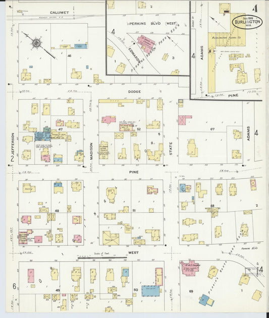 Sanborn Fire Insurance Map from Burlington, Racine County, Wisconsin (1909), Sheet #0004 - Historic Sanborn Fire Insurance Map Print, vintage old map wall art, antique decor, genealogy gift, Wisconsin Wisconsin map