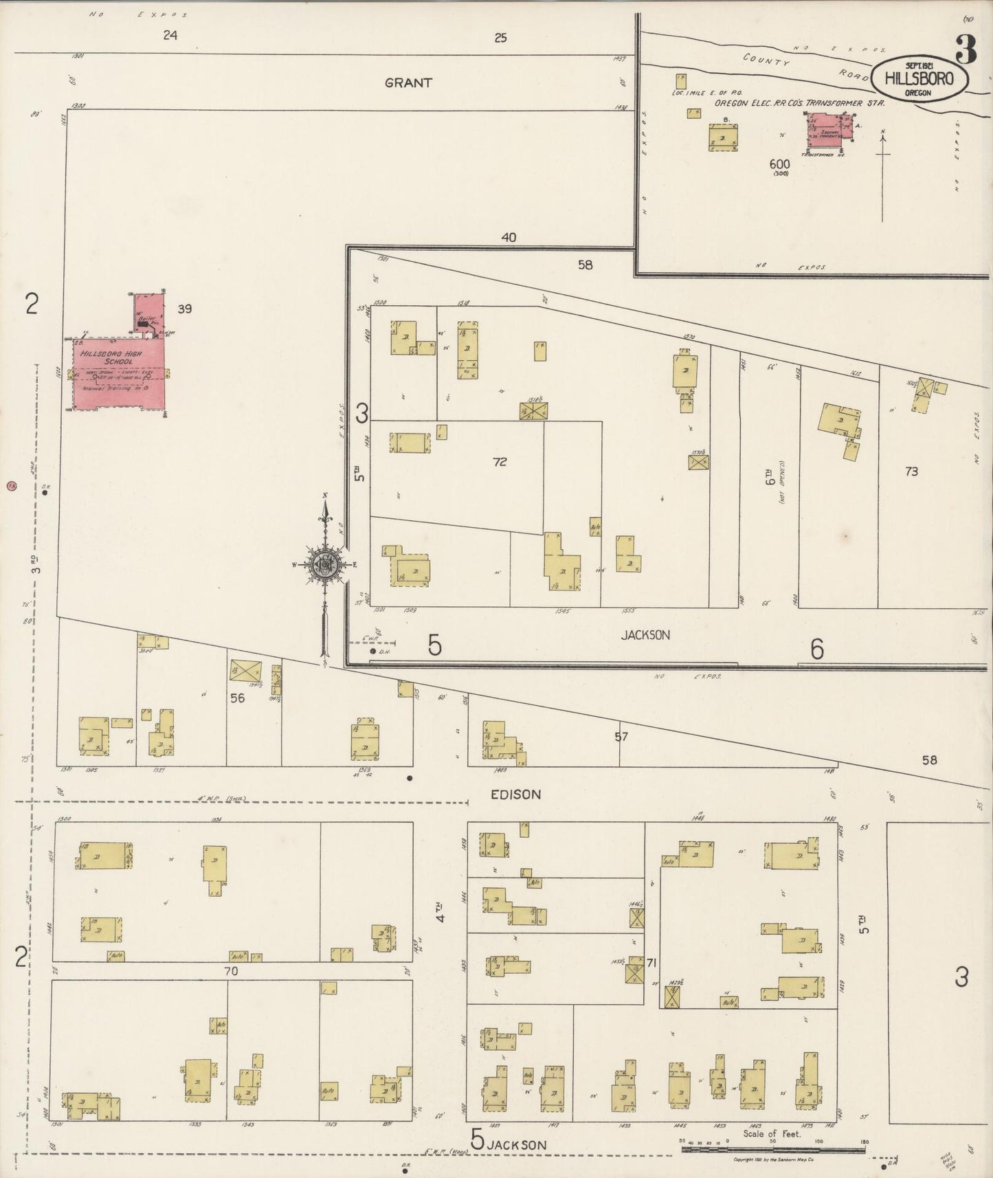 Sanborn Fire Insurance Map from Hillsboro, Washington County, Oregon (1921), Sheet #0003 - Complete Map Set gallery image, historic Sanborn map, vintage wall art, Oregon Oregon