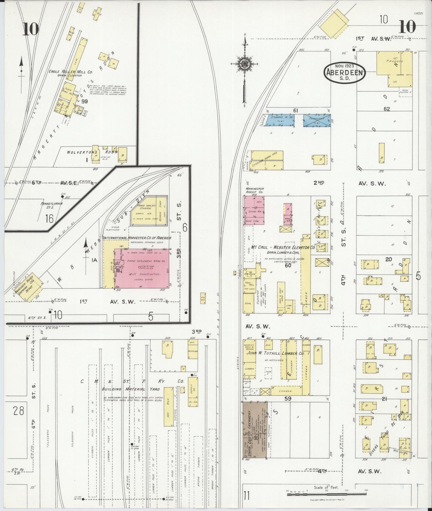 Sanborn Fire Insurance Map from Aberdeen, Brown County, South Dakota (1923), Sheet #0010 - Complete Map Set gallery image, historic Sanborn map, vintage wall art, South Dakota South Dakota