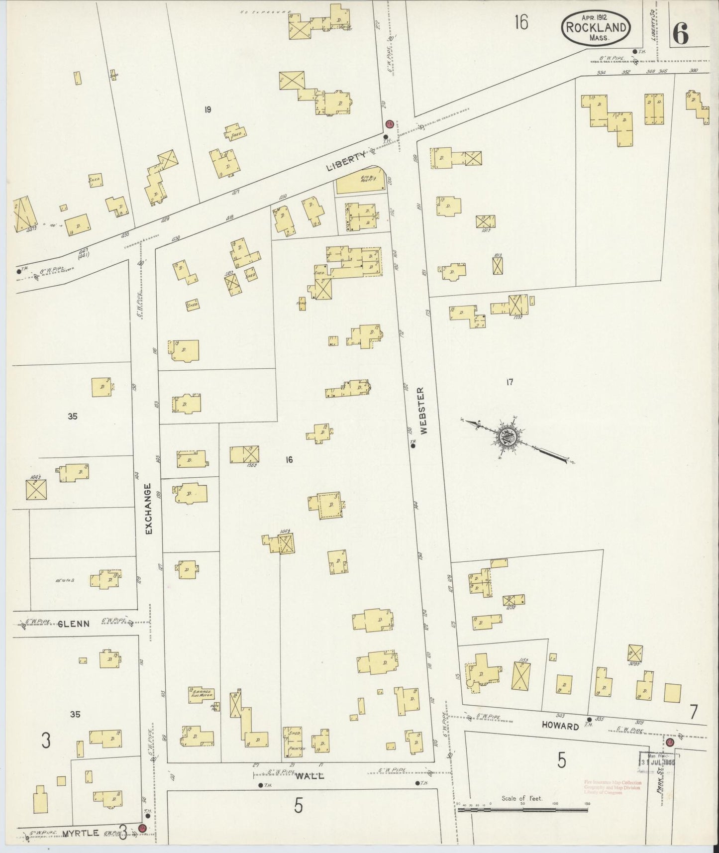Sanborn Fire Insurance Map from Rockland, Plymouth County, Massachusetts (1912), Sheet #0006 - Complete Map Set gallery image, historic Sanborn map, vintage wall art, Massachusetts Massachusetts