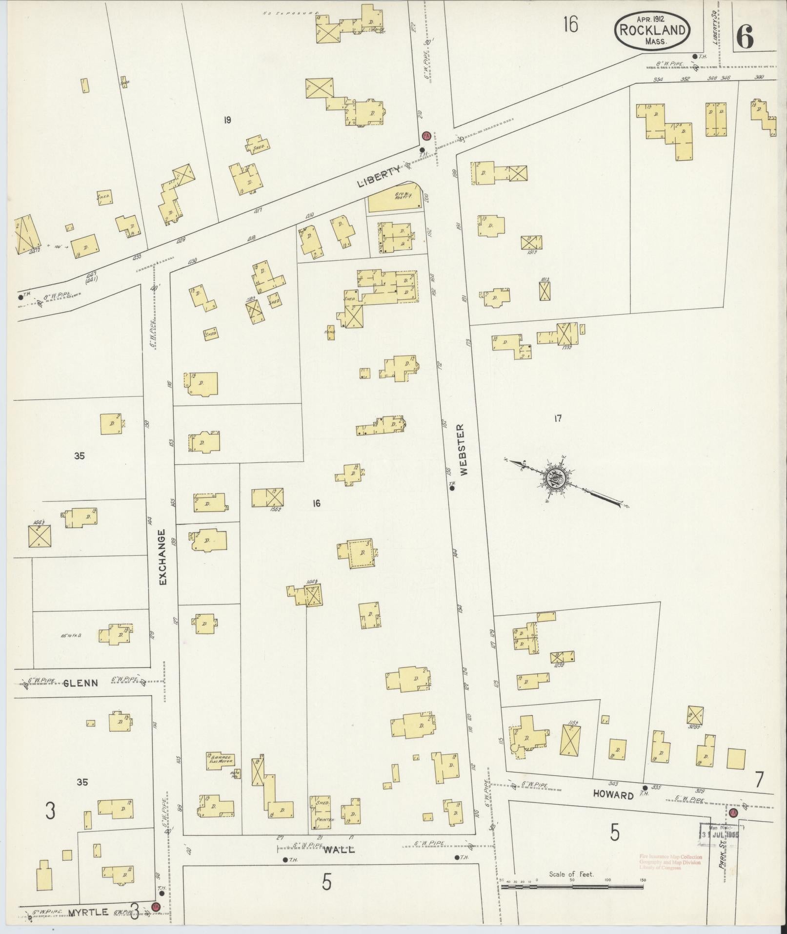 Sanborn Fire Insurance Map from Rockland, Plymouth County, Massachusetts (1912), Sheet #0006 - Complete Map Set gallery image, historic Sanborn map, vintage wall art, Massachusetts Massachusetts