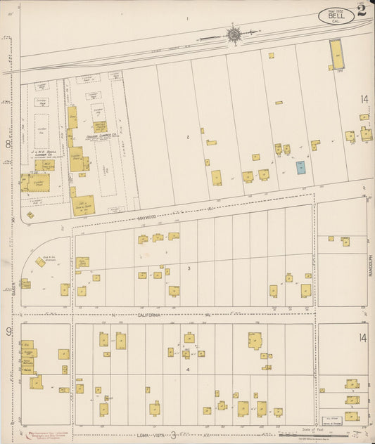 Sanborn Fire Insurance Map from Bell, Los Angeles County, California (1922), Sheet #0002 - Historic Sanborn Fire Insurance Map Print, vintage old map wall art, antique decor, genealogy gift, California California map