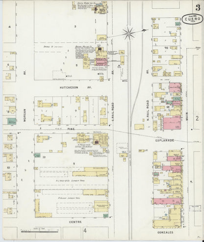 Sanborn Fire Insurance Map from Cuero, De Witt County, Texas (1896), Sheet #0003 - Historic Sanborn Fire Insurance Map Print, vintage old map wall art, antique decor, genealogy gift, Texas Texas map