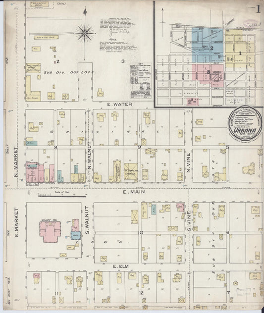 Sanborn Fire Insurance Map from Urbana, Champaign County, Illinois (1887), Sheet #0001 - Historic Sanborn Fire Insurance Map Print, vintage old map wall art, antique decor, genealogy gift, Illinois Illinois map
