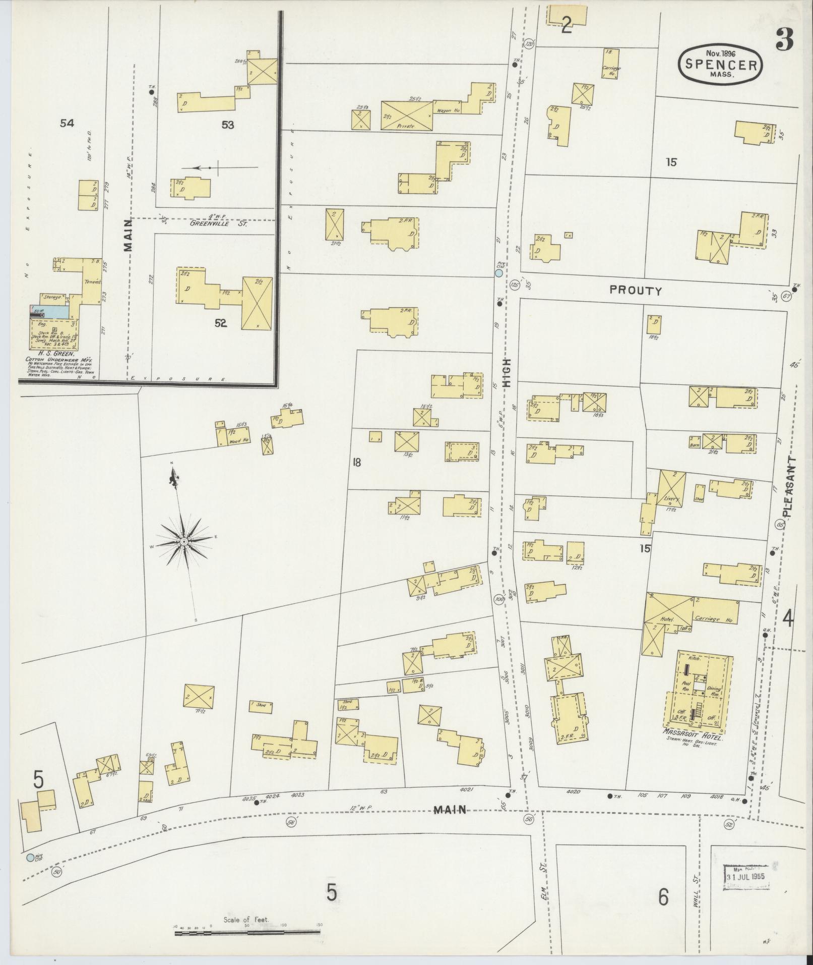 Sanborn Fire Insurance Map from Spencer, Worcester County, Massachusetts (1896), Sheet #0003 - Historic Sanborn Fire Insurance Map Print, vintage old map wall art, antique decor, genealogy gift, Massachusetts Massachusetts map
