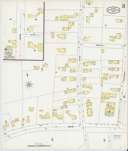 Sanborn Fire Insurance Map from Spencer, Worcester County, Massachusetts (1896), Sheet #0003 - Historic Sanborn Fire Insurance Map Print, vintage old map wall art, antique decor, genealogy gift, Massachusetts Massachusetts map