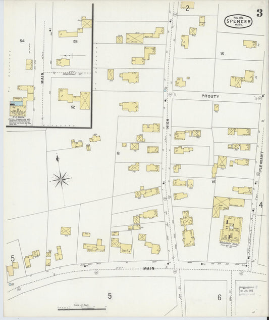Sanborn Fire Insurance Map from Spencer, Worcester County, Massachusetts (1896), Sheet #0003 - Historic Sanborn Fire Insurance Map Print, vintage old map wall art, antique decor, genealogy gift, Massachusetts Massachusetts map