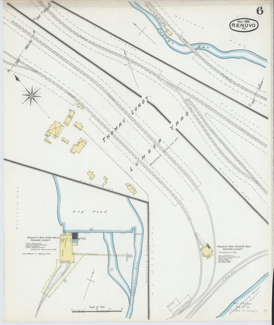 Sanborn Fire Insurance Map from Renovo, Clinton County, Pennsylvania (1892), Sheet #0006 - Historic Sanborn Fire Insurance Map Print, vintage old map wall art, antique decor, genealogy gift, Pennsylvania Pennsylvania map