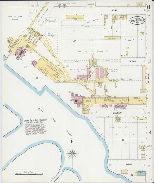 Sanborn Fire Insurance Map from Two Rivers, Manitowoc County, Wisconsin (1898), Sheet #0006 - Historic Sanborn Fire Insurance Map Print, vintage old map wall art, antique decor, genealogy gift, Wisconsin Wisconsin map