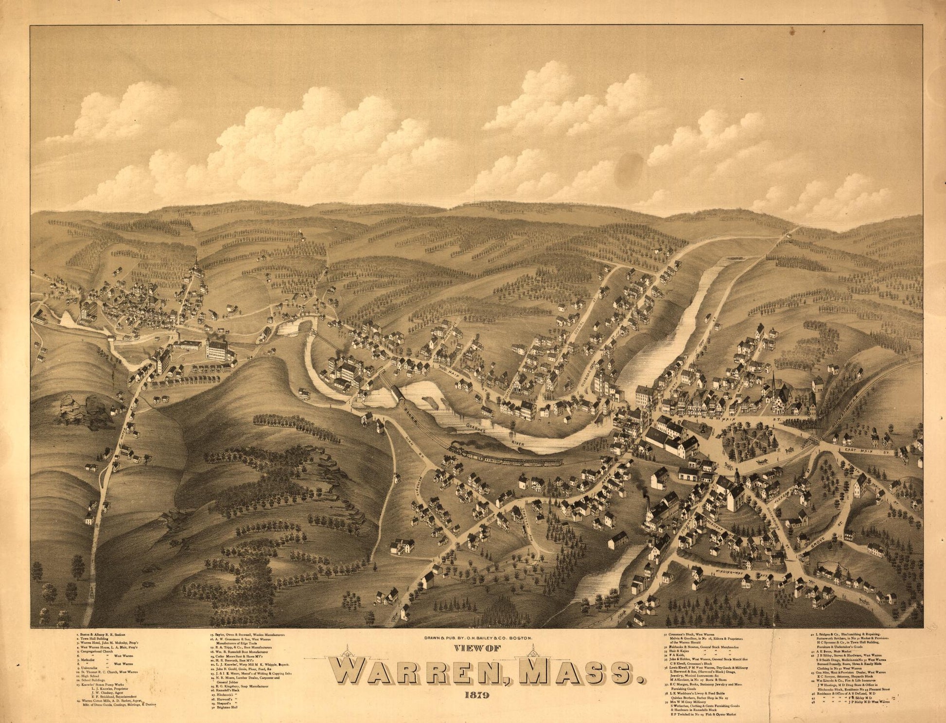 View of Warren, Mass. : 1879 (1879) – Historic Bird’s-Eye View Panorama Print