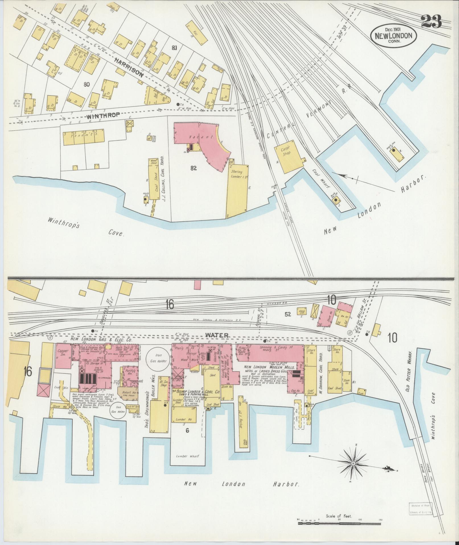 Sanborn Fire Insurance Map from New London, New London County, Connecticut (1901), Sheet #0023 - Complete Map Set gallery image, historic Sanborn map, vintage wall art, Connecticut Connecticut