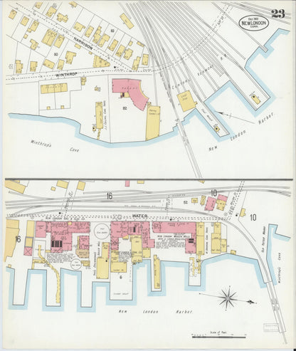 Sanborn Fire Insurance Map from New London, New London County, Connecticut (1901), Sheet #0023 - Complete Map Set gallery image, historic Sanborn map, vintage wall art, Connecticut Connecticut