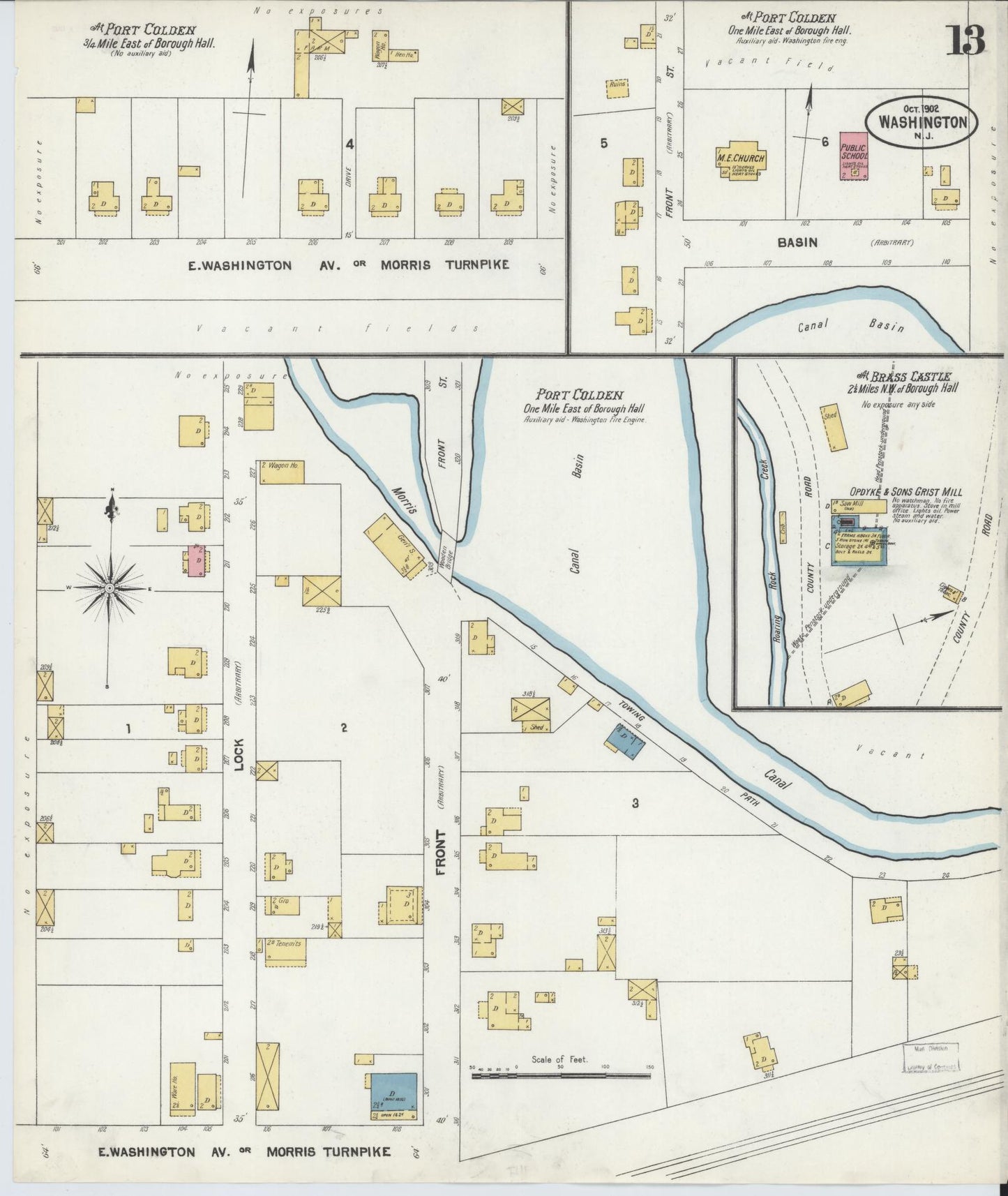 Sanborn Fire Insurance Map from Washington, Warren County, New Jersey (1902), Sheet #0013 - Historic Sanborn Fire Insurance Map Print, vintage old map wall art, antique decor, genealogy gift, Washington Washington map