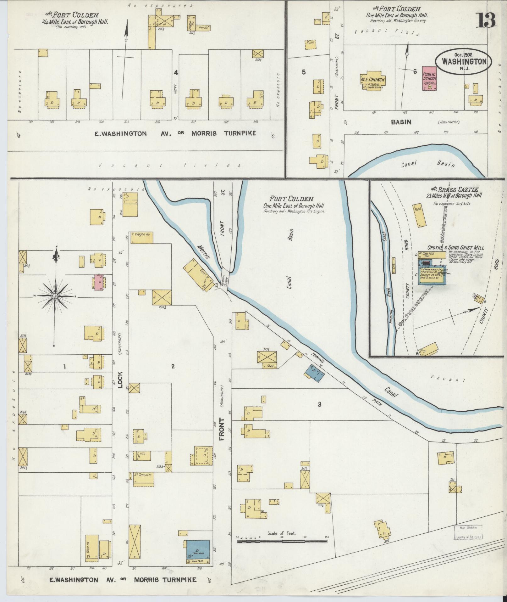 Sanborn Fire Insurance Map from Washington, Warren County, New Jersey (1902), Sheet #0013 - Historic Sanborn Fire Insurance Map Print, vintage old map wall art, antique decor, genealogy gift, Washington Washington map