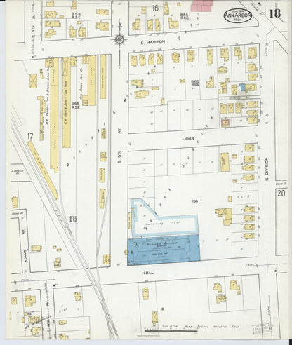 Sanborn Fire Insurance Map from Ann Arbor, Washtenaw County, Michigan (1916), Sheet #0018 - Historic Sanborn Fire Insurance Map Print, vintage old map wall art, antique decor, genealogy gift, Michigan Michigan map