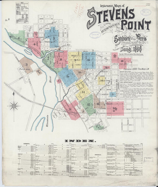 Sanborn Fire Insurance Map from Stevens Point, Portage County, Wisconsin (1898), Sheet #0001 - Historic Sanborn Fire Insurance Map Print, vintage old map wall art, antique decor, genealogy gift, Wisconsin Wisconsin map