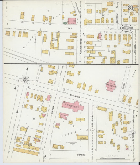 Sanborn Fire Insurance Map from Jackson, Jackson County, Michigan (1899), Sheet #0031 - Historic Sanborn Fire Insurance Map Print, vintage old map wall art, antique decor, genealogy gift, Michigan Michigan map