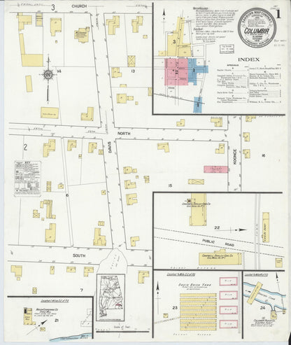 Sanborn Fire Insurance Map from Columbia, Houston County, Alabama (1916), Sheet #0001 - Complete Map Set gallery image, historic Sanborn map, vintage wall art, Alabama Alabama