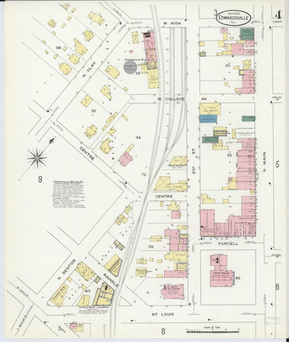 Sanborn Fire Insurance Map from Edwardsville, Madison County, Illinois (1909), Sheet #0004 - Historic Sanborn Fire Insurance Map Print, vintage old map wall art, antique decor, genealogy gift, Illinois Illinois map
