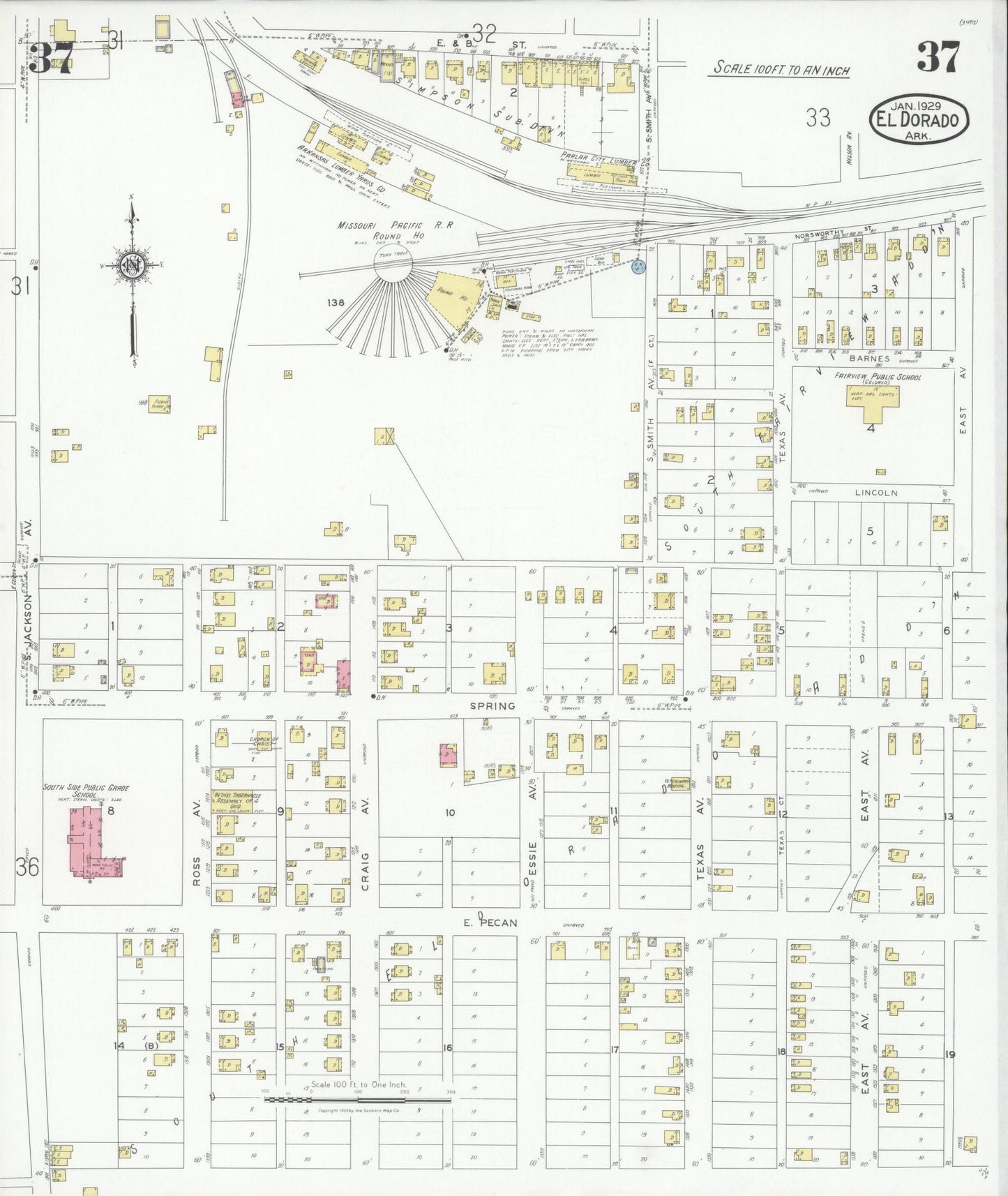 Sanborn Fire Insurance Map from El Dorado, Union County, Arkansas (1929), Sheet #0037 - Complete Map Set gallery image, historic Sanborn map, vintage wall art, Arkansas Arkansas