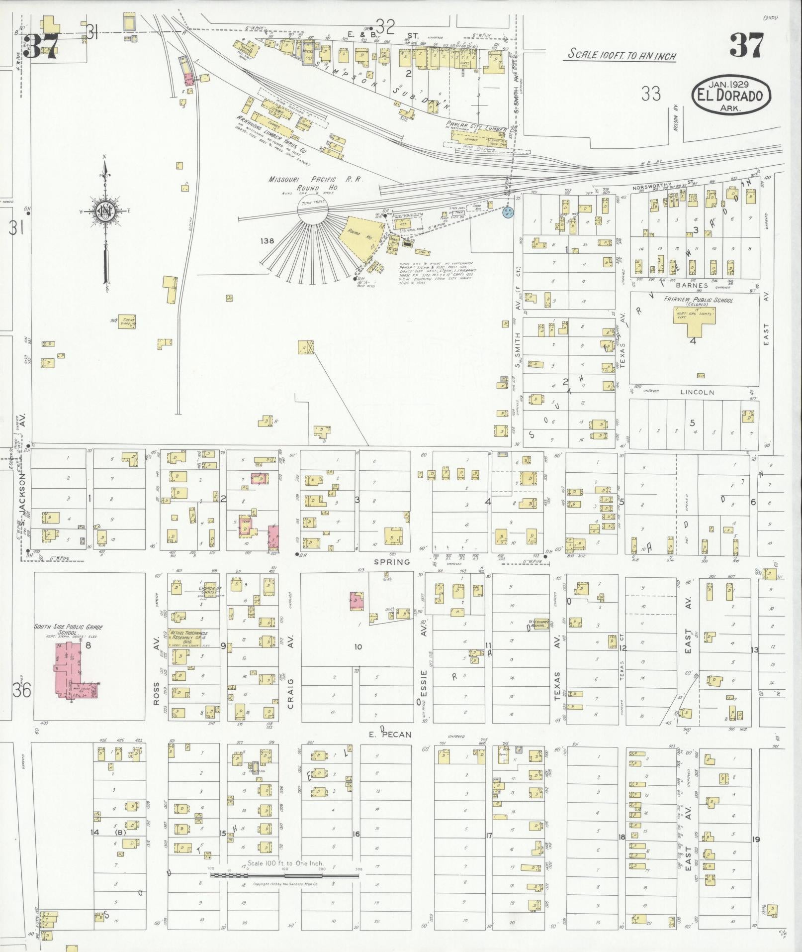 Sanborn Fire Insurance Map from El Dorado, Union County, Arkansas (1929), Sheet #0037 - Complete Map Set gallery image, historic Sanborn map, vintage wall art, Arkansas Arkansas