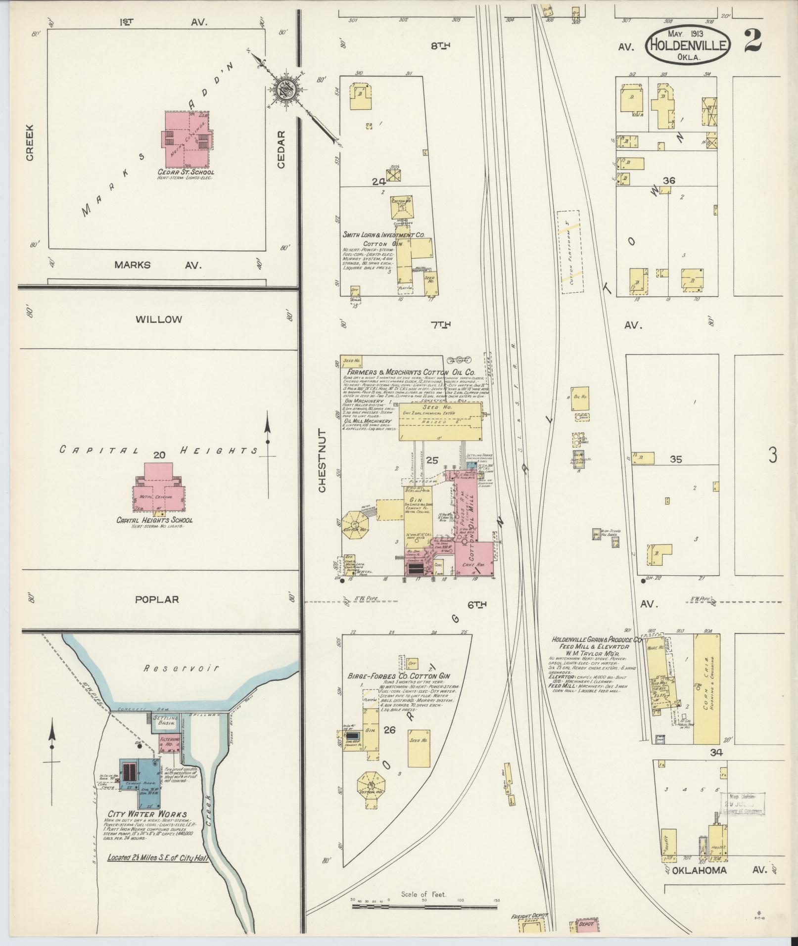 Sanborn Fire Insurance Map from Holdenville, Hughes County, Oklahoma (1913), Sheet #0002 - Complete Map Set gallery image, historic Sanborn map, vintage wall art, Oklahoma Oklahoma