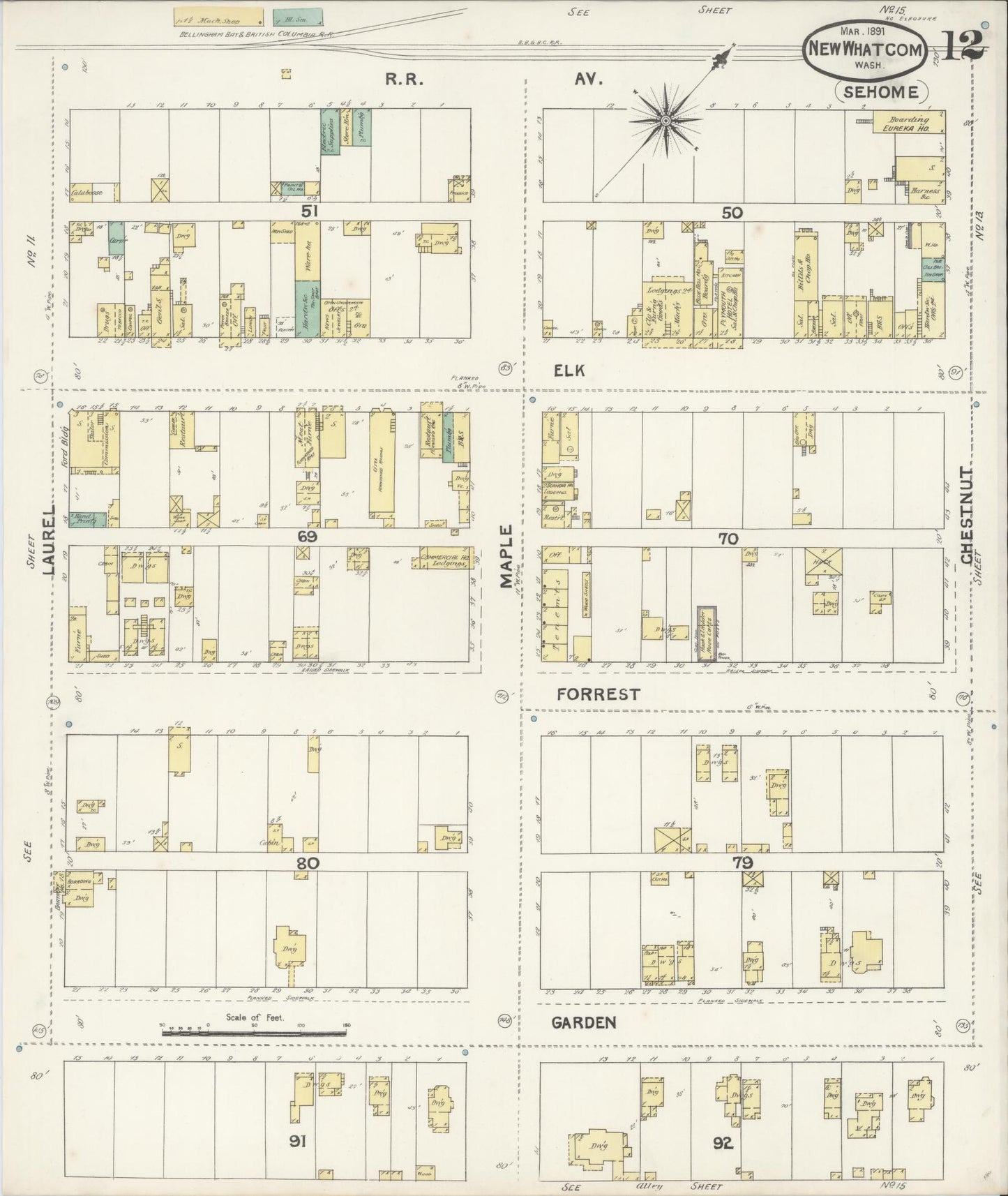 Sanborn Fire Insurance Map from New Whatcom, Whatcom County, Washington (1891), Sheet #0012 - Historic Sanborn Fire Insurance Map Print, vintage old map wall art, antique decor, genealogy gift, Washington Washington map
