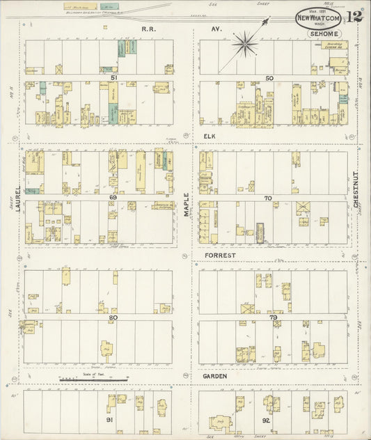 Sanborn Fire Insurance Map from New Whatcom, Whatcom County, Washington (1891), Sheet #0012 - Historic Sanborn Fire Insurance Map Print, vintage old map wall art, antique decor, genealogy gift, Washington Washington map