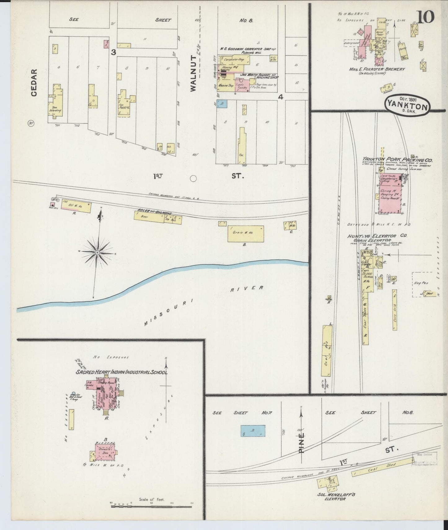 Sanborn Fire Insurance Map from Yankton, Yankton County, South Dakota (1891), Sheet #0010 - Complete Map Set gallery image, historic Sanborn map, vintage wall art, South Dakota South Dakota