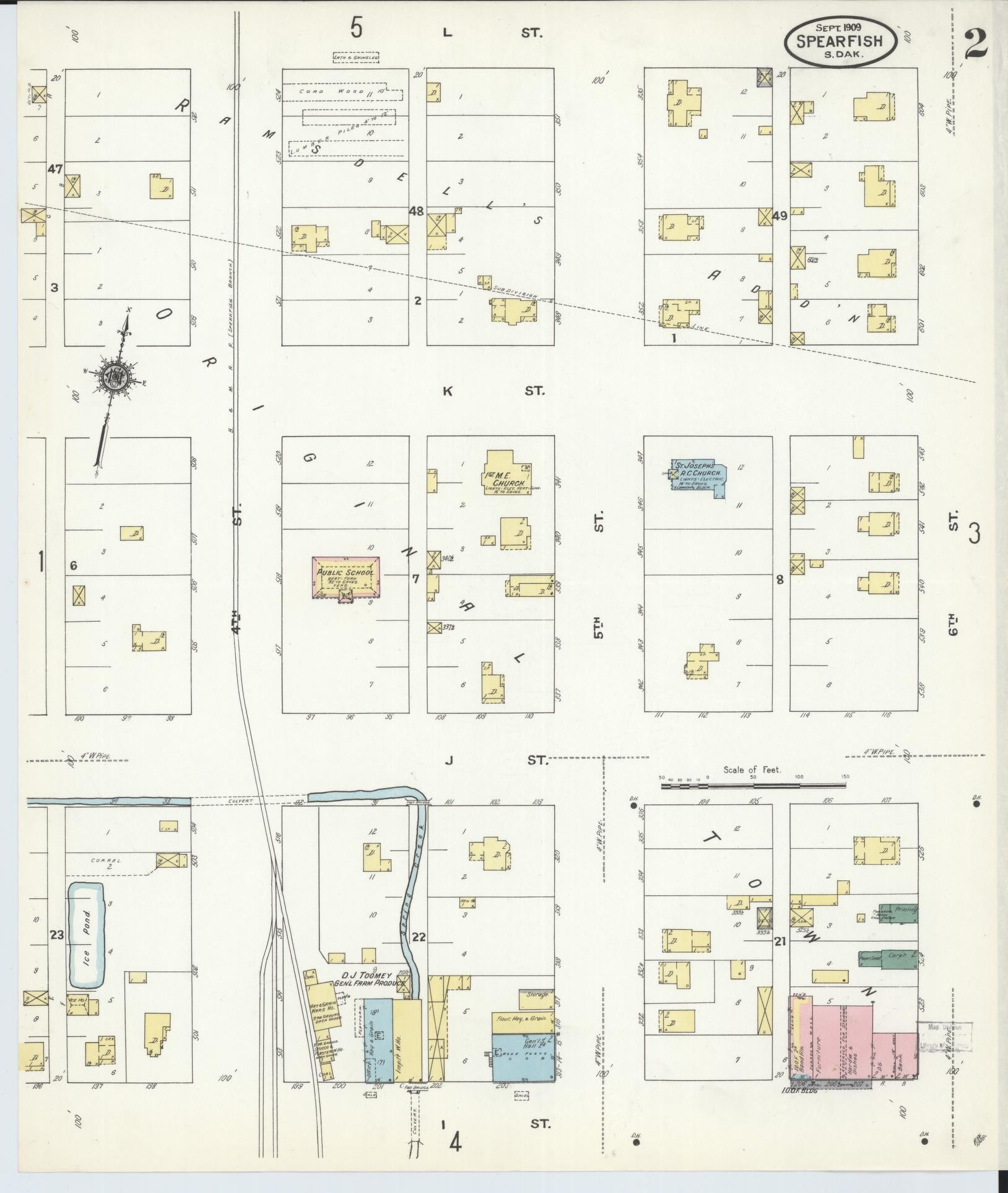 Sanborn Fire Insurance Map from Spearfish, Lawrence County, South Dakota (1909), Sheet #0002 - Complete Map Set gallery image, historic Sanborn map, vintage wall art, South Dakota South Dakota