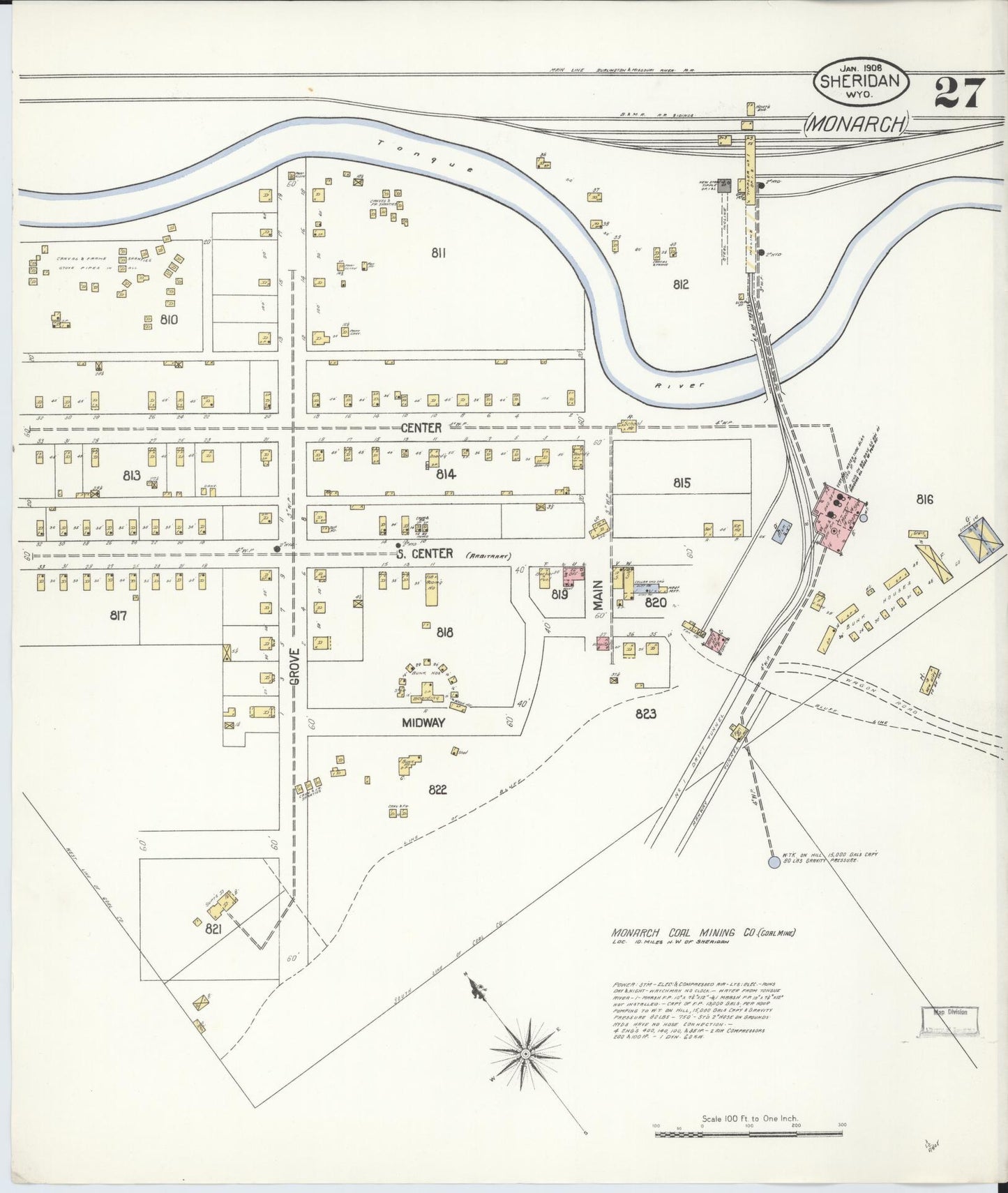 Sanborn Fire Insurance Map from Sheridan, Sheridan County, Wyoming (1908), Sheet #0027 - Complete Map Set gallery image, historic Sanborn map, vintage wall art, Wyoming Wyoming