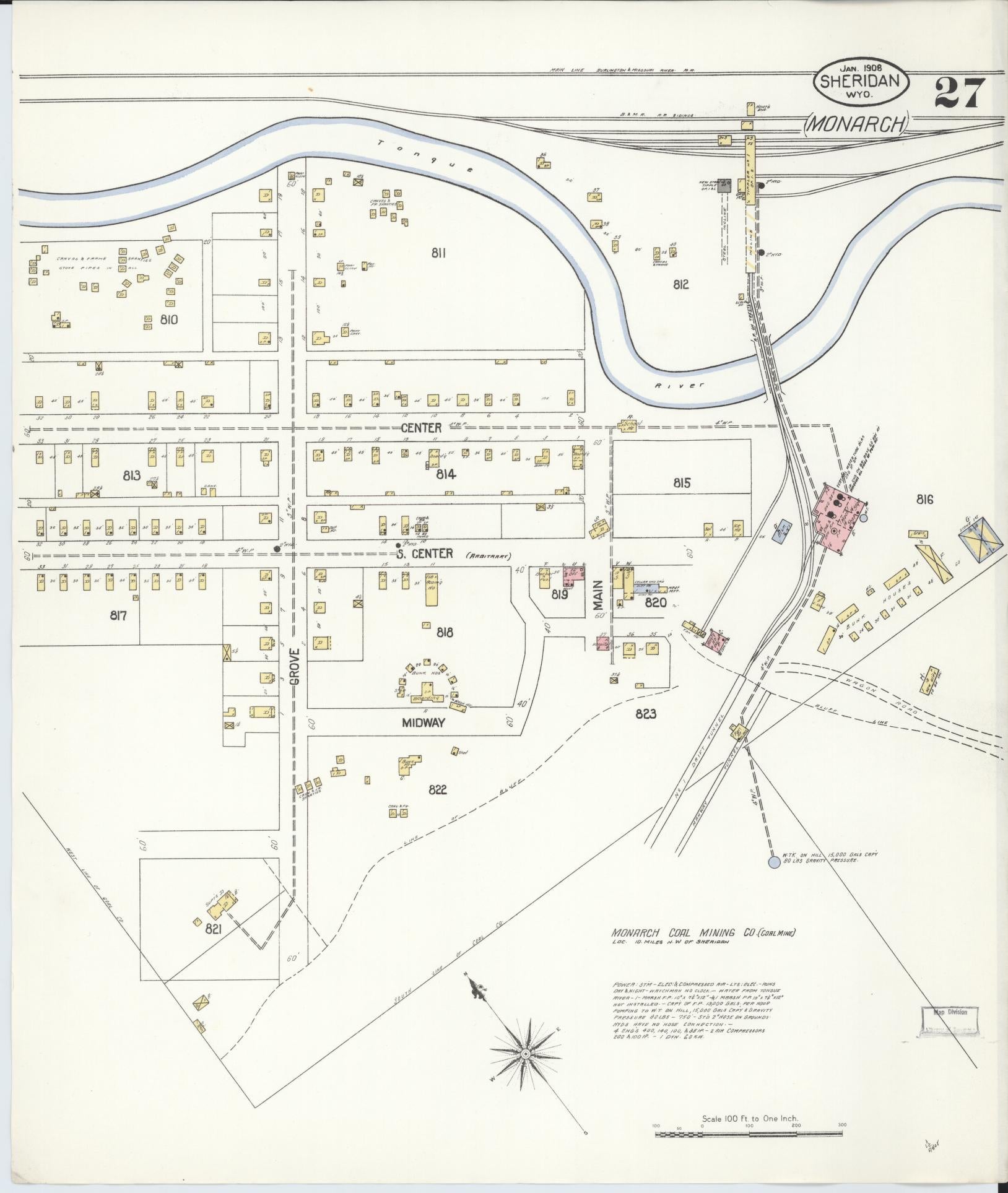 Sanborn Fire Insurance Map from Sheridan, Sheridan County, Wyoming (1908), Sheet #0027 - Complete Map Set gallery image, historic Sanborn map, vintage wall art, Wyoming Wyoming