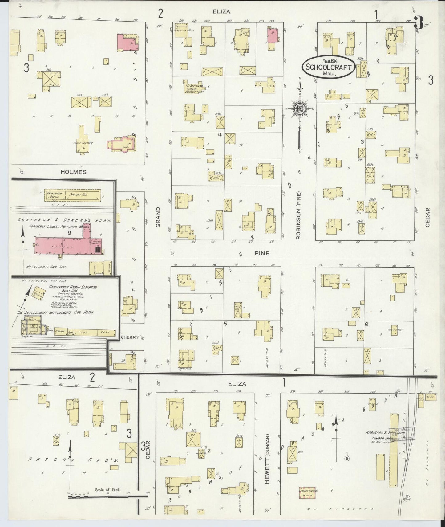Sanborn Fire Insurance Map from Schoolcraft, Kalamazoo County, Michigan (1914), Sheet #0003 - Historic Sanborn Fire Insurance Map Print, vintage old map wall art, antique decor, genealogy gift, Michigan Michigan map