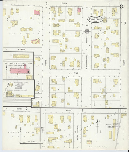 Sanborn Fire Insurance Map from Schoolcraft, Kalamazoo County, Michigan (1914), Sheet #0003 - Historic Sanborn Fire Insurance Map Print, vintage old map wall art, antique decor, genealogy gift, Michigan Michigan map