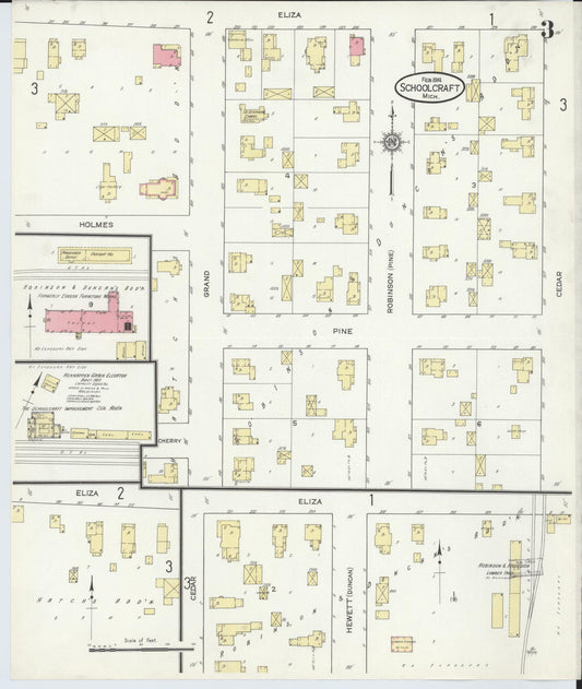 Sanborn Fire Insurance Map from Schoolcraft, Kalamazoo County, Michigan (1914), Sheet #0003 - Historic Sanborn Fire Insurance Map Print, vintage old map wall art, antique decor, genealogy gift, Michigan Michigan map