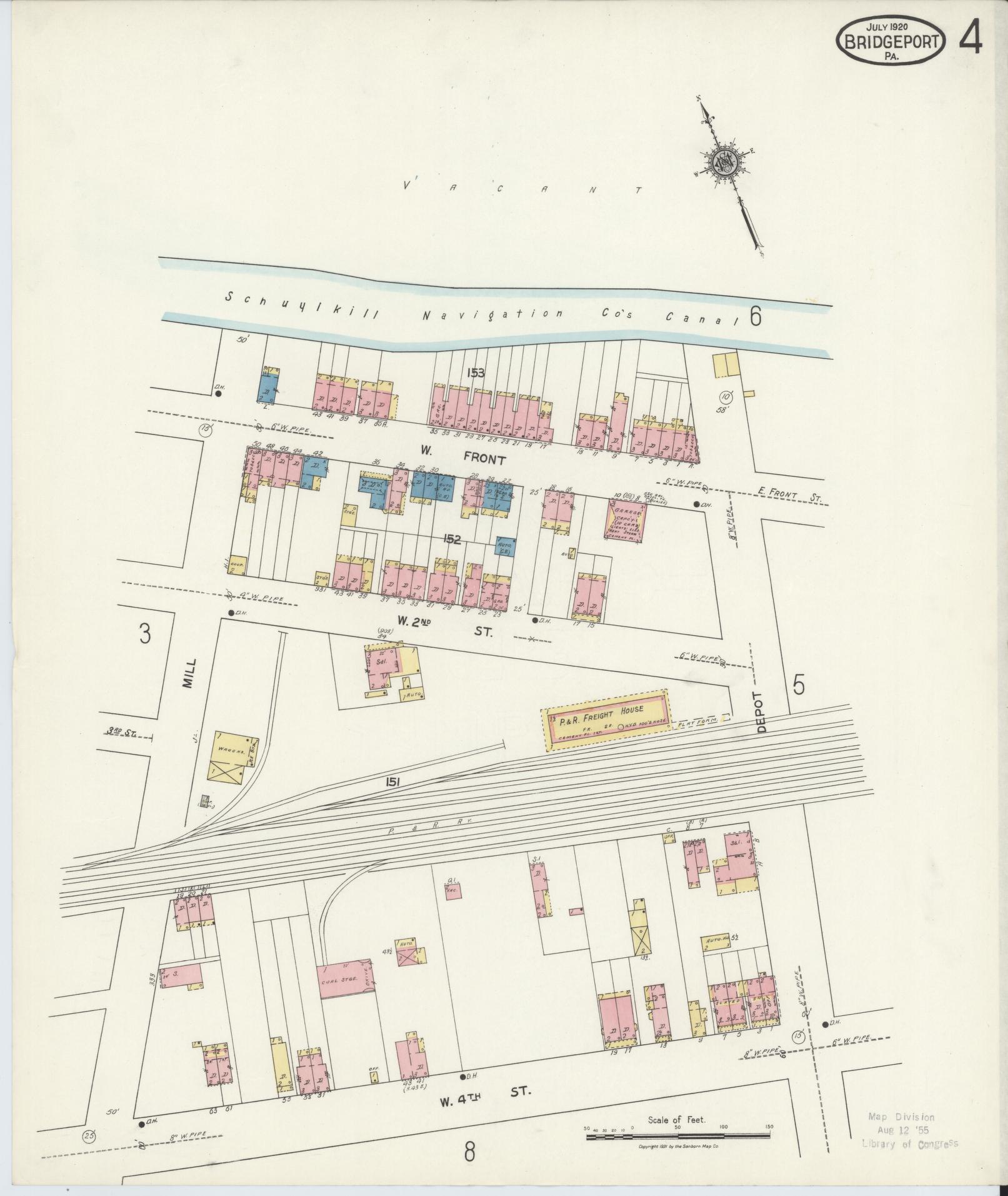 Sanborn Fire Insurance Map from Bridgeport, Montgomery County, Pennsylvania (1920), Sheet #0004 - Historic Sanborn Fire Insurance Map Print, vintage old map wall art, antique decor, genealogy gift, Pennsylvania Pennsylvania map