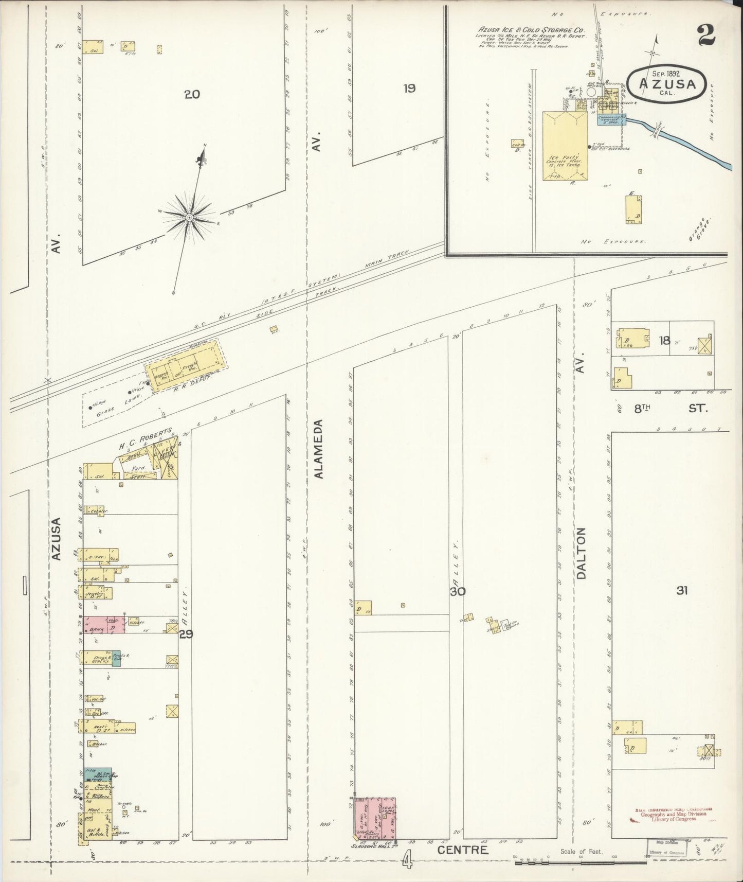 Sanborn Fire Insurance Map from Azusa, Los Angeles County, California (1892), Sheet #0002 - Historic Sanborn Fire Insurance Map Print, vintage old map wall art, antique decor, genealogy gift, California California map