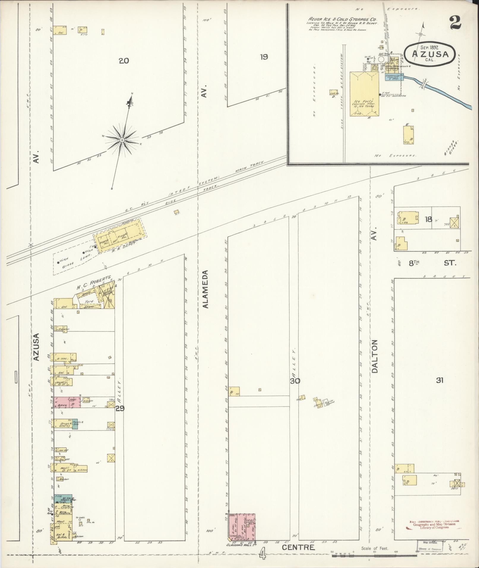 Sanborn Fire Insurance Map from Azusa, Los Angeles County, California (1892), Sheet #0002 - Historic Sanborn Fire Insurance Map Print, vintage old map wall art, antique decor, genealogy gift, California California map