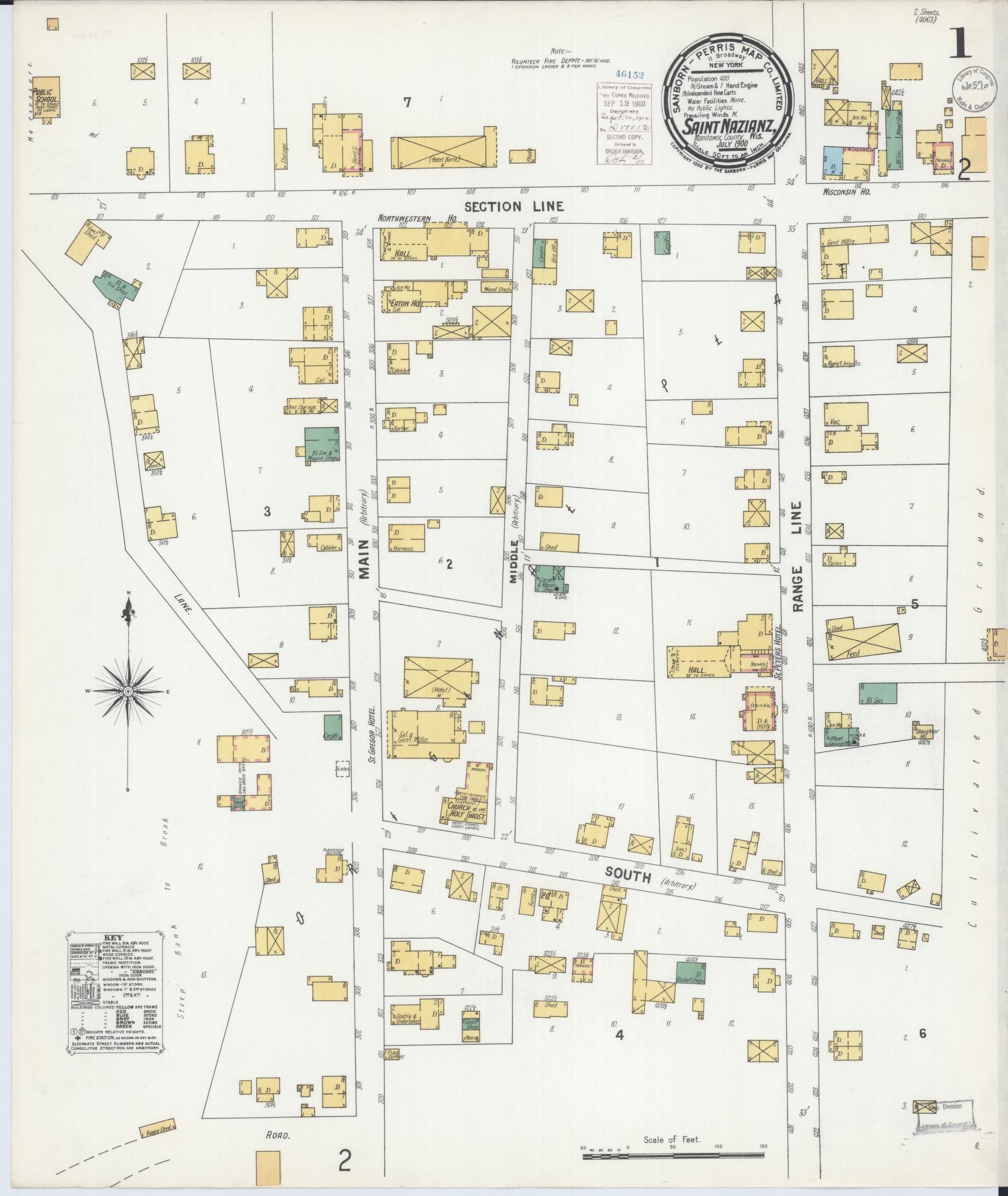 Sanborn Fire Insurance Map from Saint Nazianz, Manitowoc County, Wisconsin (1900), Sheet #0001 - Historic Sanborn Fire Insurance Map Print, vintage old map wall art, antique decor, genealogy gift, Wisconsin Wisconsin map