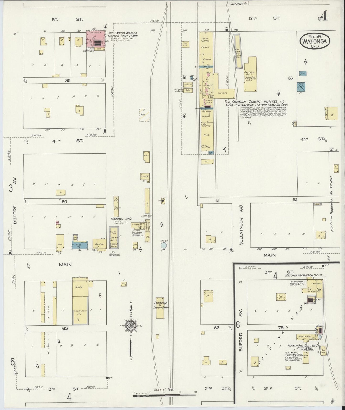 Sanborn Fire Insurance Map from Watonga, Blaine County, Oklahoma (1914), Sheet #0004 - Complete Map Set gallery image, historic Sanborn map, vintage wall art, Oklahoma Oklahoma