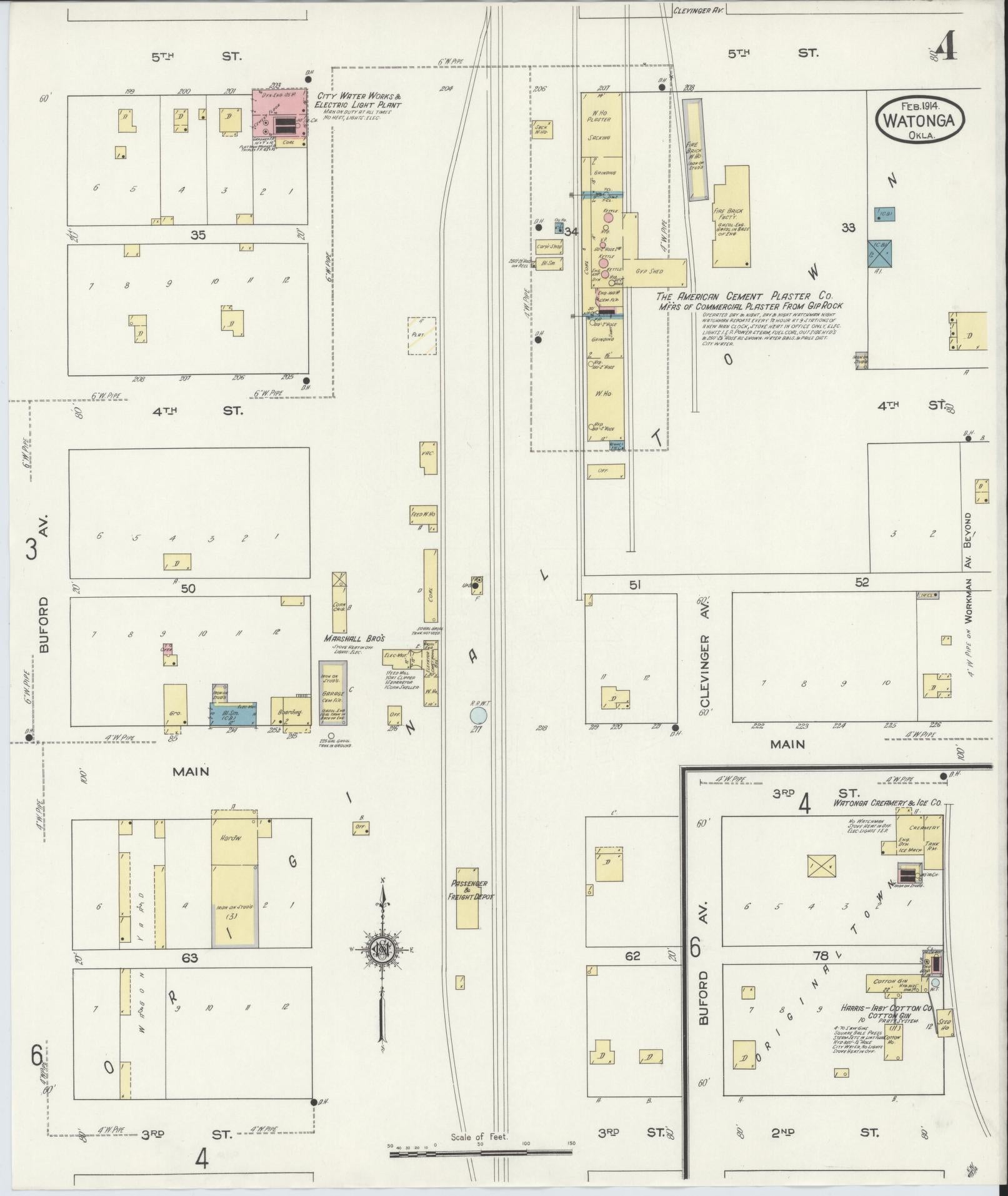 Sanborn Fire Insurance Map from Watonga, Blaine County, Oklahoma (1914), Sheet #0004 - Complete Map Set gallery image, historic Sanborn map, vintage wall art, Oklahoma Oklahoma