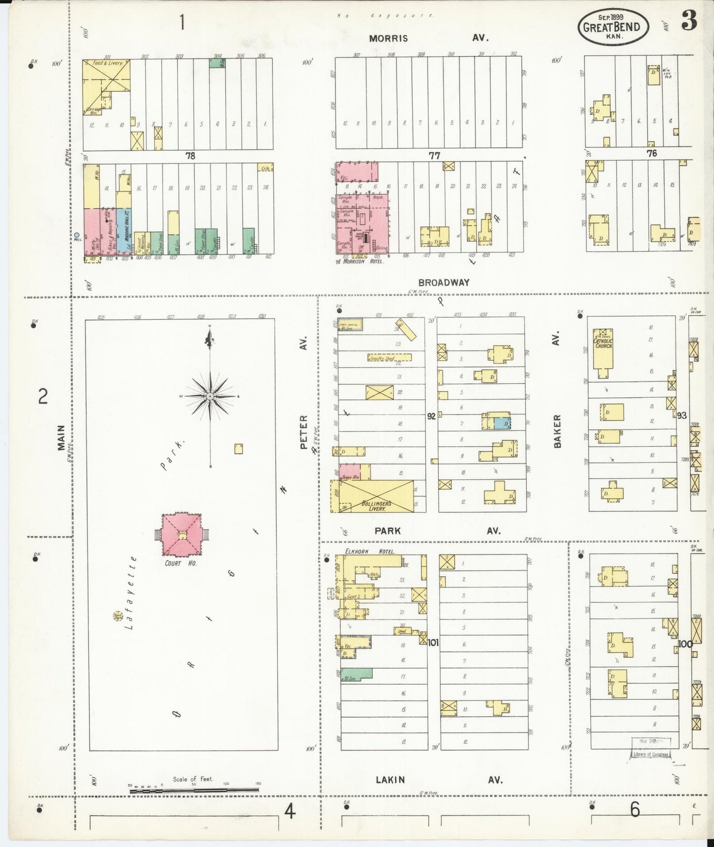 Sanborn Fire Insurance Map from Great Bend, Barton County, Kansas (1899), Sheet #0003 - Complete Map Set gallery image, historic Sanborn map, vintage wall art, Kansas Kansas