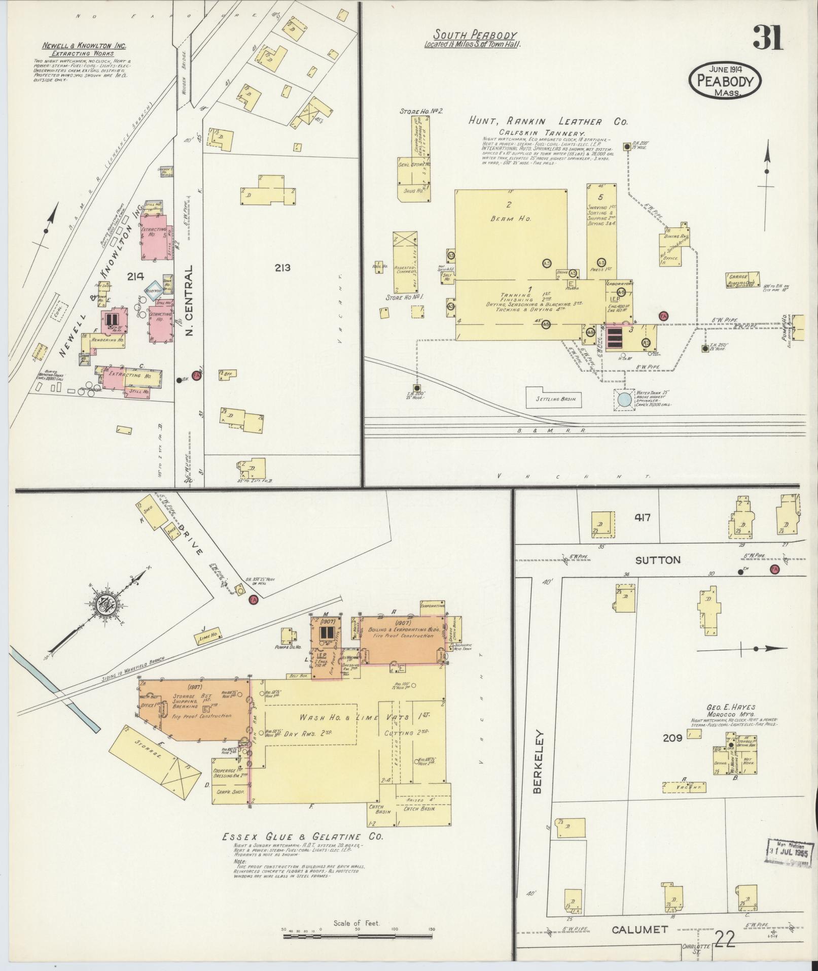 Sanborn Fire Insurance Map from Peabody, Essex County, Massachusetts (1914), Sheet #0031 - Historic Sanborn Fire Insurance Map Print, vintage old map wall art, antique decor, genealogy gift, Massachusetts Massachusetts map